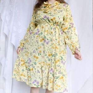 CRFS Yellow Floral Long Sleeve Peasant Dress